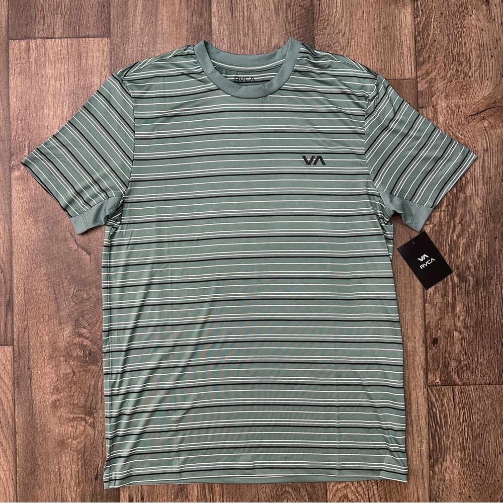 RVCA Breathable UPF 50 Crew T-shirt Men's Size S Striped Green